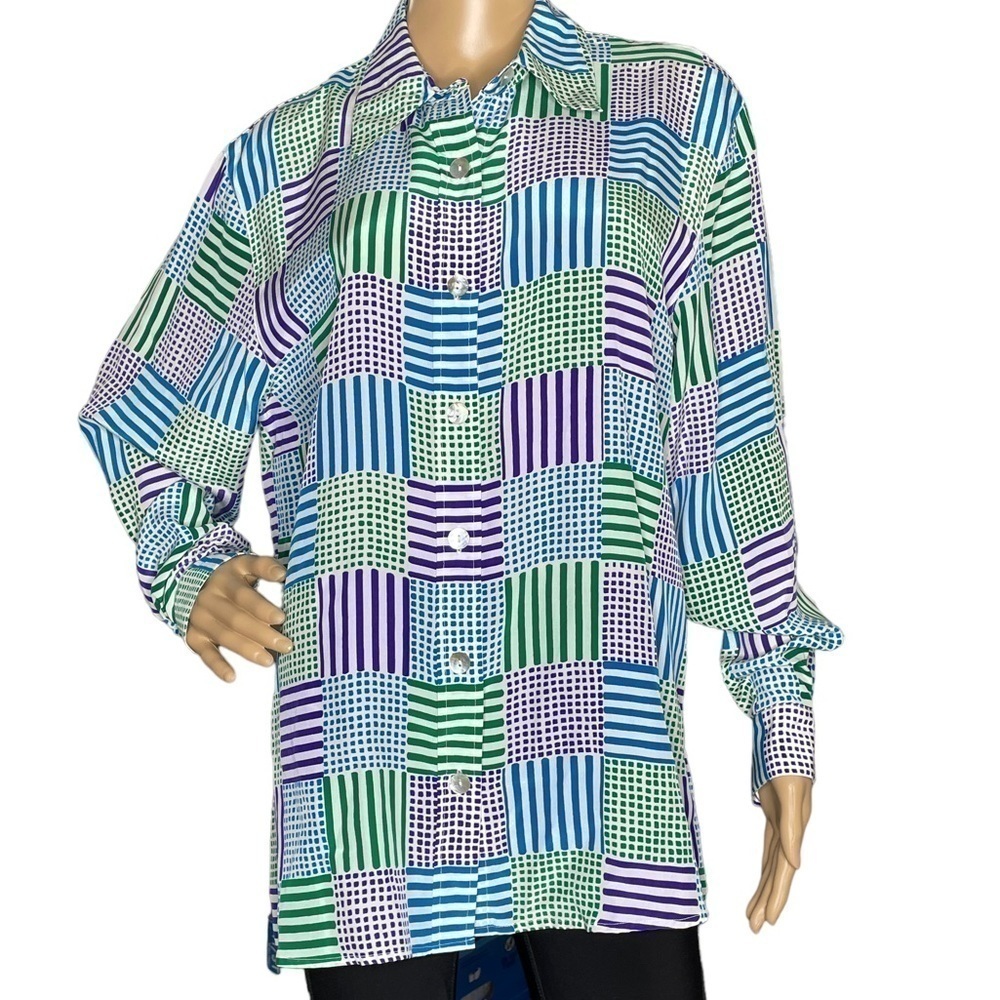 DVF Vintage Silk Blouse w/ dots and lines, medium